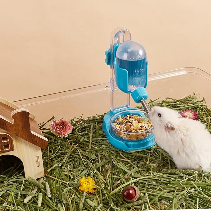 Hamster Water Bottle with Stand, 3.4 oz Water Dispenser with Food Bowl for Syrian Dwarf Hamster Mouse Rat Degu