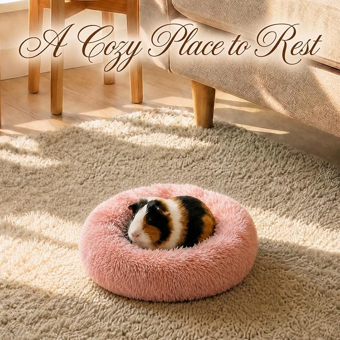 Guinea Pig Bed 11.8 Inch for Small Animal,Washable Small Animal Beds,Hideout Soft & Comfortable Donut Bed for Dwarf Rabbits/Hamster/Hedgehog/Ferrets,Pink
