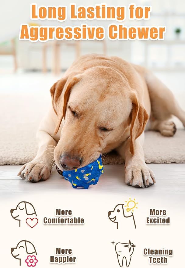 Moonorange 2.36'' Dog Balls for Dogs Aggressive Chewers Indestructible Tennis Durable Bouncy Interactive Dog Toy Balls for Fetch Game Floating Training(Blue Medium)