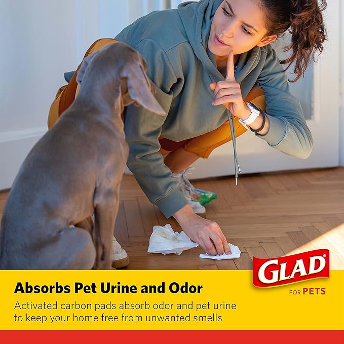 Glad for Pets Black Charcoal Puppy Pads, 23 x 23 Inch, 6-Layer Leak-Resistant Design, Activated Carbon Odor Control, Pheromone Attractant for Potty Training, 150 Count