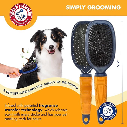 Arm & Hammer Deodorizing 2-in-1 Pin & Bristle Dog Brush, Fragrance Transfer Technology with Baking Soda, Detangling & Shedding, Dog Grooming Brush for Long Hair, Sweet Lily & Vanilla Scent