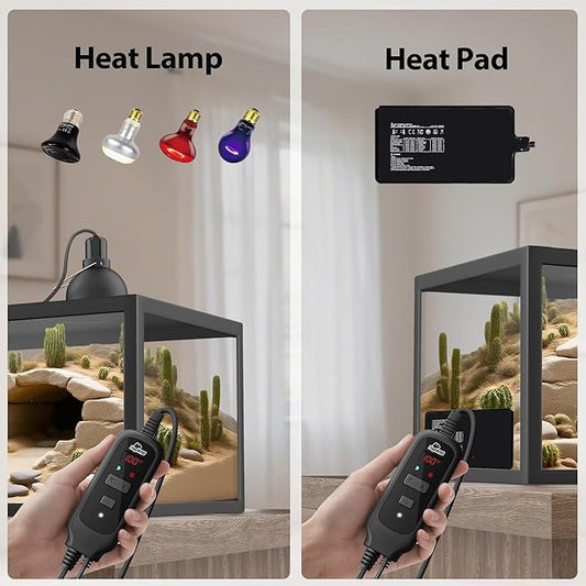 Reptile Heat Mat Thermostat for Reptiles Heating Pad,Thermostat, Digital Thermostat Connectable Heating Device, Waterproof Heating Pad Thermostat for Reptiles, Turtles, Lizards, Frogs, Snakes, Plants