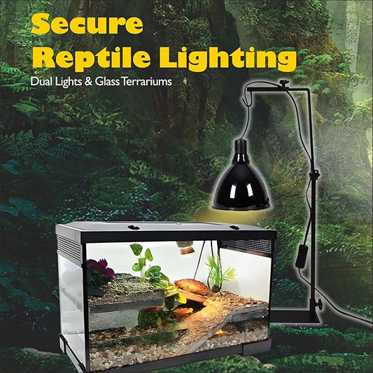 4pcs Reptile Heat Lamp Clips & Hangers Kit - 2x Spring Clips + 2x Dual Lamp Stands for 5.5"/8.5" Domes, Secure Mounting for Terrarium UVB/Heating Lights, Glass Habitat Accessories Stainless Steel
