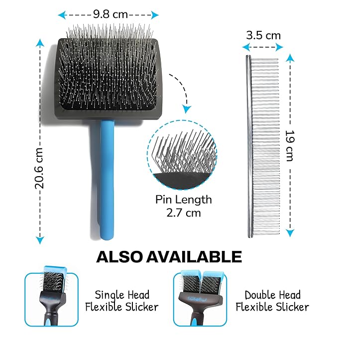 Grooming Kit, Slicker Dog Brush and Finishing Comb Set, Detangler & Dematting Grooming Tools for Dogs, Extra Long Pin Slicker & Metal Comb for Goldendoodle, Cockapoo, Cavapoo, Poodle