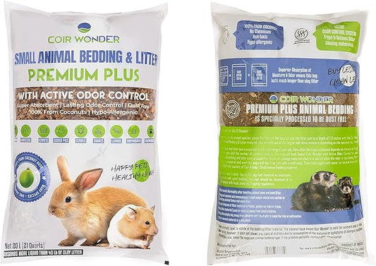Coir Wonder Small Animal Bedding – 20 L –– Coco Chip Fiber Bedding Substrate for Guinea Pig, Hamster, Rabbit, Bunny Litter, Tortoise, Turtle, Reptile, Snake Habitat - Activated Charcoal Odor Control
