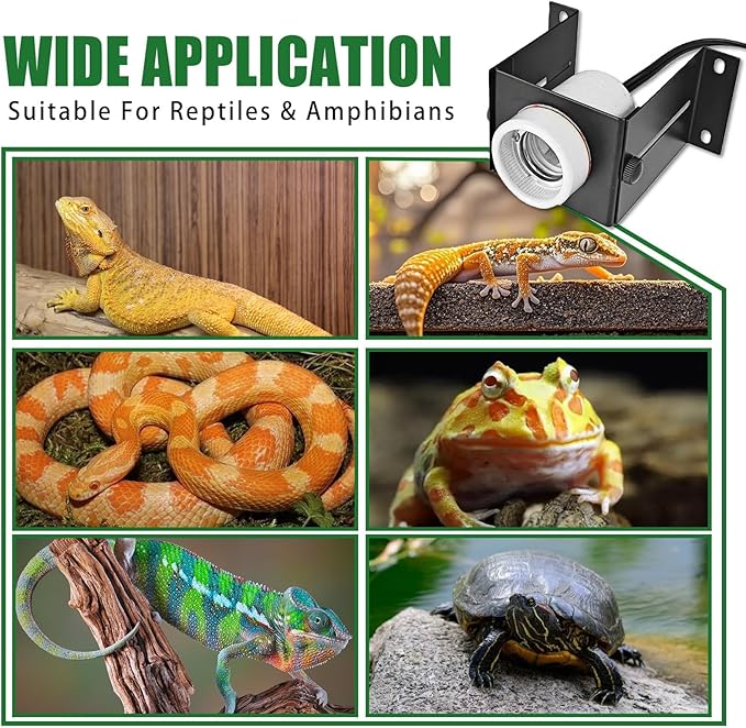 Reptile Light Fixture,Reptile Terrarium Heat Lamps Holder Bracket with Thermometer,Gecko Ceramic Heating Light Socket,Adjustable Bearded Dragon Lamp Fixture for Lizard,Turtle,Snake