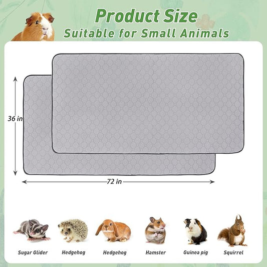 Guinea Pig Cage Liners, 36''X72'' Washable Guinea Pig Pee Pads, Non Slip Reusable Super Absorbent Guinea Pig Training Mat Bedding Fleece for Small Animals Hamster Rabbit Chinchilla Rat, 2Pack