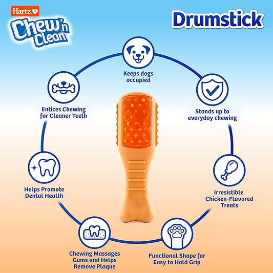 Hartz Chew ‘n Clean Chew Toy and Treat in One Chicken Flavored Drumstick Dog Toy, Small (Pack of 2)