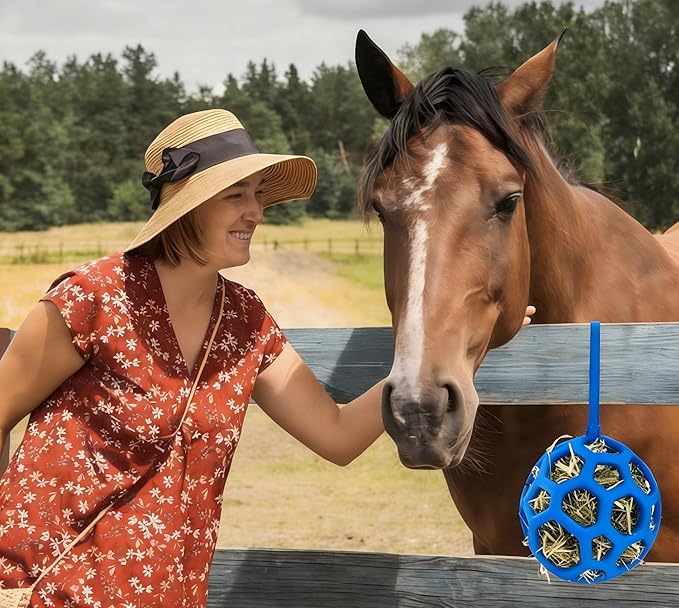 Goat Feeder Hanging Feeding Toy,Horse Treat Hay Feeder Toy, Durable TPR Feeding,for Horse Goat Sheep Relieve Stress,Stretch-Resistant Design(Blue)