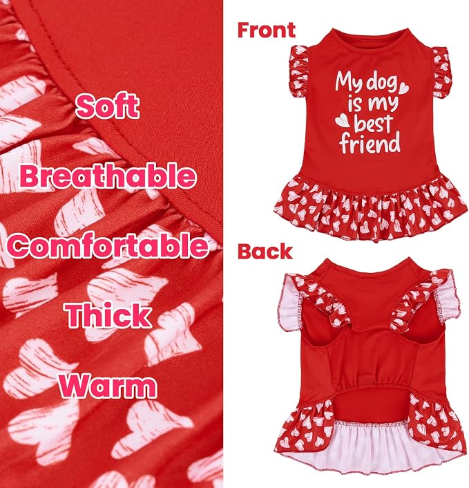 XPUDAC 4 Pack Cute Dog Dress for Small Dog, Floral Puppy Dress Sweet Girl Pet Skirt Outfits Colorful for Birthday Holiday Spring Summer Pet Clothes for Girls, L