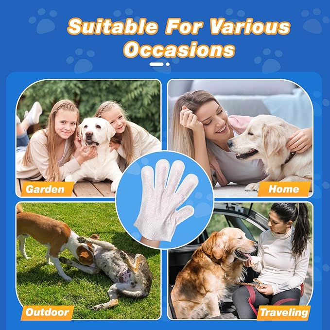 Pet Glove Wipes for Dogs and Cats, Deodorizing Cleaning Gloves, Hypoallergenic Coconut Oil Grooming Wipes, Individually Wrapped, for Pet Dry Cleaning, Daily Care and Travel, 9 Pcs
