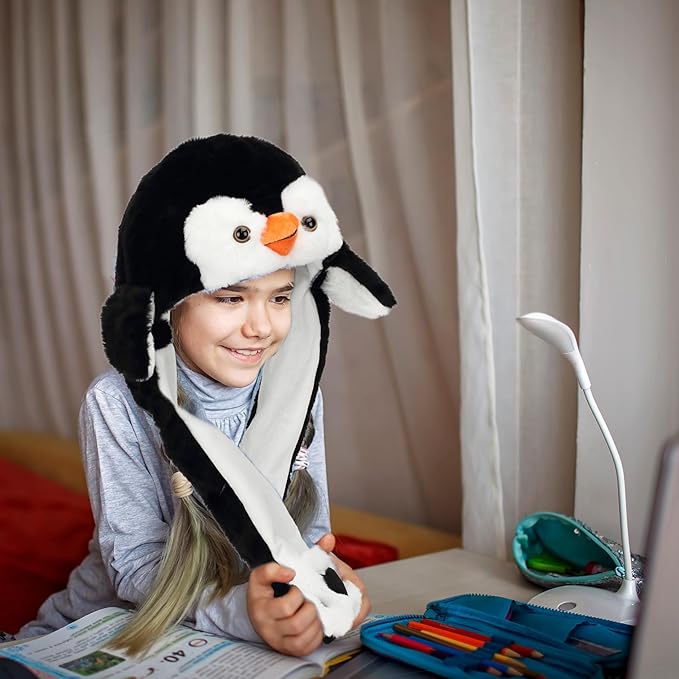 Bubblepompom Animal Hat with Ears Moving Jumping Pop Up Beating Hat Plush Holiday Cosplay Dress Up Funny Gift for Kids
