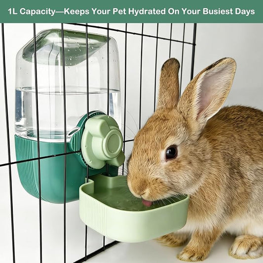 Rabbit Water Bottle, 34oz Pet Hanging Water Dispenser, Cat Water Feeder for Small Animal Ferret Guinea Pig Chinchilla Small Dog Cage Grid Spacing 1.2''-2.1'' (Green)