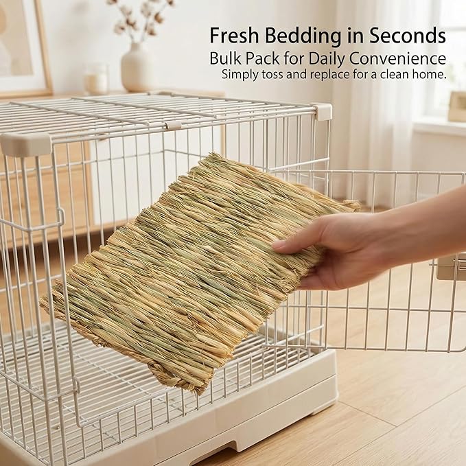 Sukh 3PCS Natural Rabbit Grass Mats - Hand Woven Hay Cage Bed Mat, Pet Cooling Sleeping Nest & Chew Toys for Bunny Hamster Chinchilla Guinea Pig Mouse Bird Small Animals