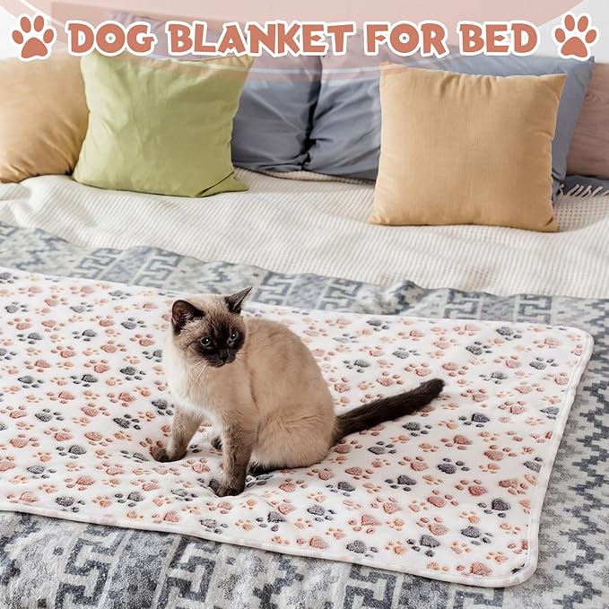Tegeme 12 Pcs Pet Blankets 41 x 30 Inch Soft Fluffy Fleece Dog Cat Warm Paw Print Pattern Blankets Flannel Throw for Pets Dog Puppy Cat(White, Gray)