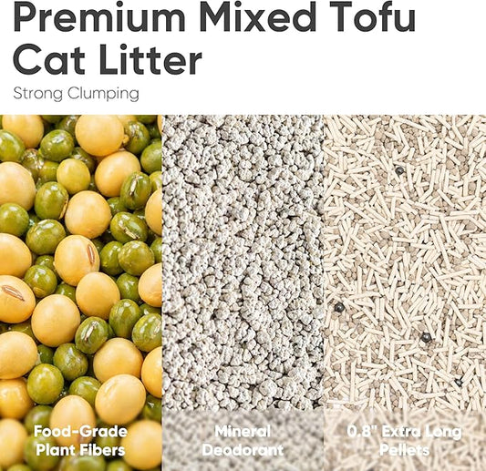 FUKUMARU Tofu Cat Litter - White Tea Scented Natural Lightweight Cat Litter Pellets, Dust Free Quick Clumping, Effective Odor Control, Flushable, Low Tracking, 18lb (6lb x 3 Bags)