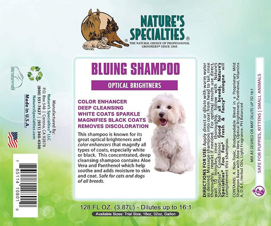 Nature's Specialties Bluing Ultra Concentrated Dog Shampoo for Pets, Makes up to 4 Gallons, Natural Choice for Professional Groomers, Optical Brightener, Made in USA, 32 oz