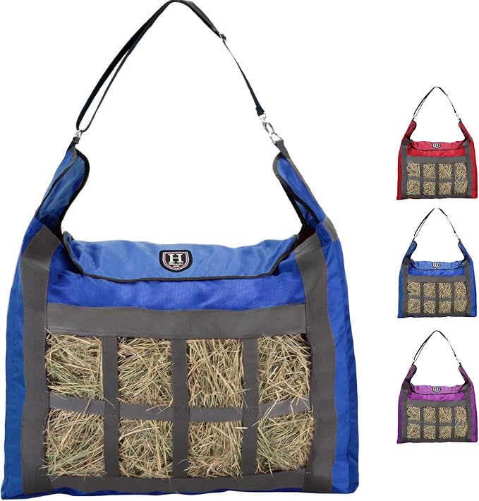 Harrison Howard Premium Durable Slow Feed Horse Hay Bags Oxford Cloth Heavy Duty Large Capacity Horse Feeding Bag-Champion Blue