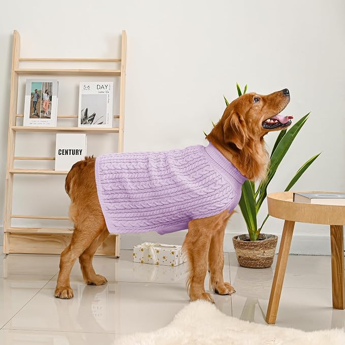 Dog Sweater 2 Pack for Large Dogs, Size XL, Pink & Purple | Stretchy cable knit turtleneck, machine washable, high belly cut, comfy winter fit for English Bulldog, Boxer