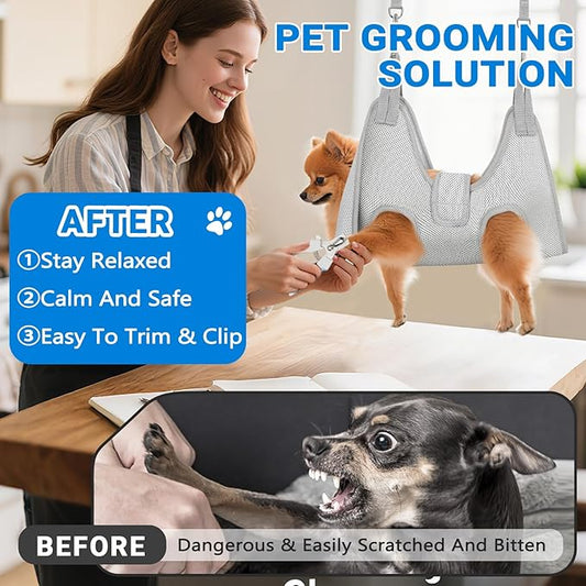 Supet Dog Grooming Hammock for Medium Dogs, Dog Hanging Harness for Nail Trimming Doorframe, Pet Holder Restraint for Clipping Nails (Grey M)
