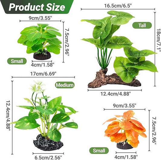 GOZILLA Fish Tank Plants, Reptile Artificial Plastic Plants, Reptile Plants for Terrarium, Aquarium Decorations Resin Pedestal Ornaments for Fish Tank Accessories Set.(5PCS/B-Set)