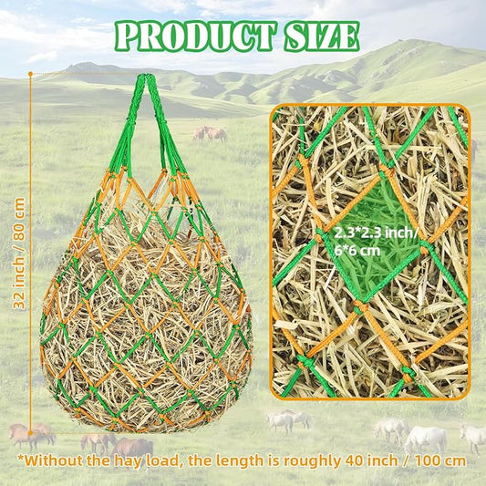 YedsIntu 3 Pcs Hay Bags for Horses, Hay Nets for Horses Goat Sheep,Goat Hay Feeder for Slower Feeding,Strong Load-Bearing Hay Bag Hanging for Horse Stable Trailer (Green)
