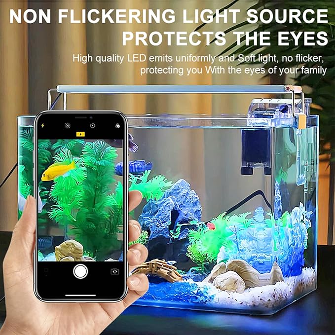 LED Aquarium Light, Full Spectrum Fish Tank Lighting, Ultra-Thin 1cm Design, 6-Row Blue & White LEDs, No Flicker, High Efficiency Cooling for 11.02-14.02in Fish Tanks (11.02inch)