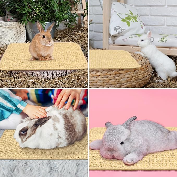 2 Pcs Rabbit Scratch Mat 16"x12" Natural Bunny Scratching Pads Claws and Teeth Care Mats Rabbit Bedding for Pet Cage Chewing Bedding Biting Sleeping Nesting