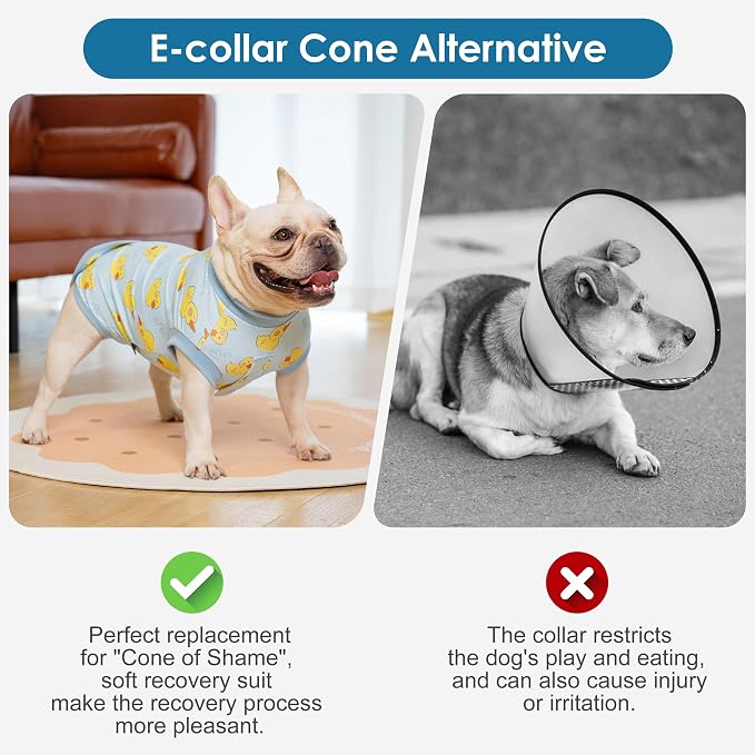 cyeollo Recovery Suit for Dogs Surgery Suit Female Spay Soft Pet Onesie Bodysuit Male Dog Neuter, Small Medium Dogs Surgical Recovery Shirt, Yellow Duck, L