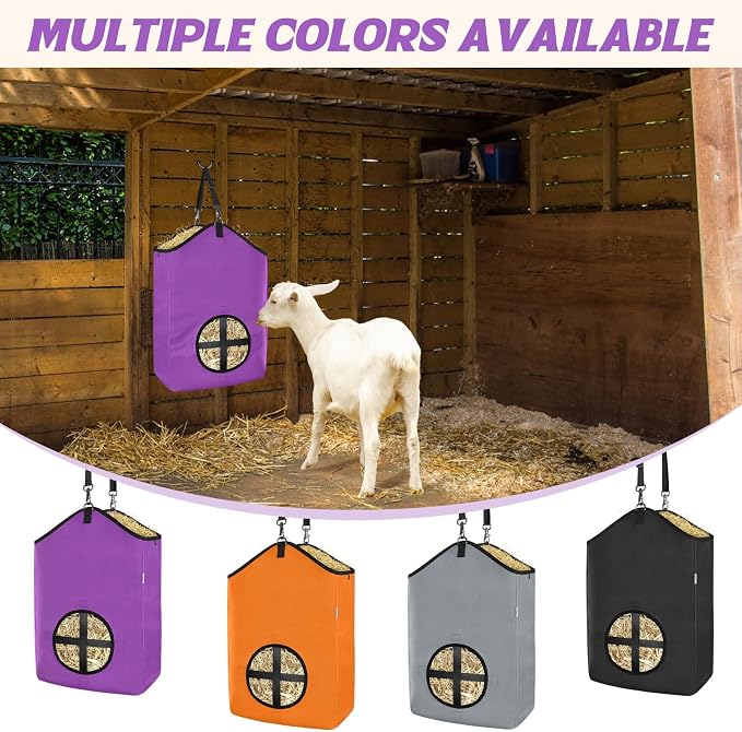 Hay Bags,Slow Feed Hay Bags for Horses,Goats,Donkeys with Reinforced Oxford Fabric and High Strength Metal Clasp,Horse Feeding Supplies with Strap for Easy Hanging (1 Purple)