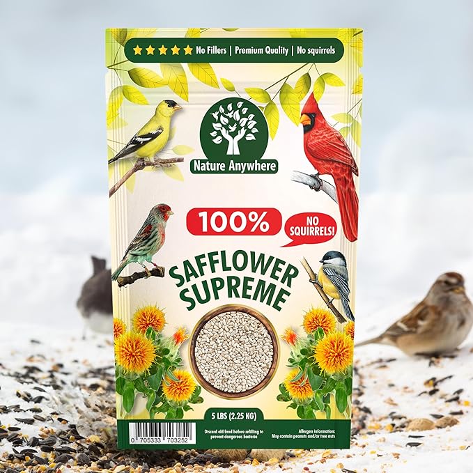 Nature Anywhere Safflower Bird Seed for Outside Feeders Safflower Supreme, 100% Pure Safflower Seed, Made in USA, No Fillers, Premium Wild Bird Food