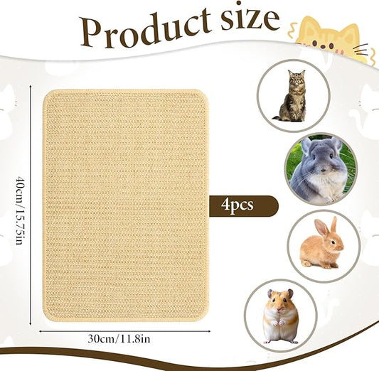 SHENLIU 4Pcs Bunny Scratch Pads, 16"x12" Sisal Rabbit Scratching Pad Claws and Teeth Care Rabbit Mats for Cages Chew Toys Bunny Pet Cage Bedding