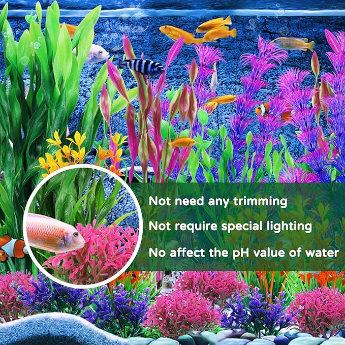 QUOZUO Fish Tank Decorations Plants, 20pcs Aquarium Decorations Plants Plastic, Fish Tank Accessories, Fish Cave and Hideout Ornaments, Aquarium Decor