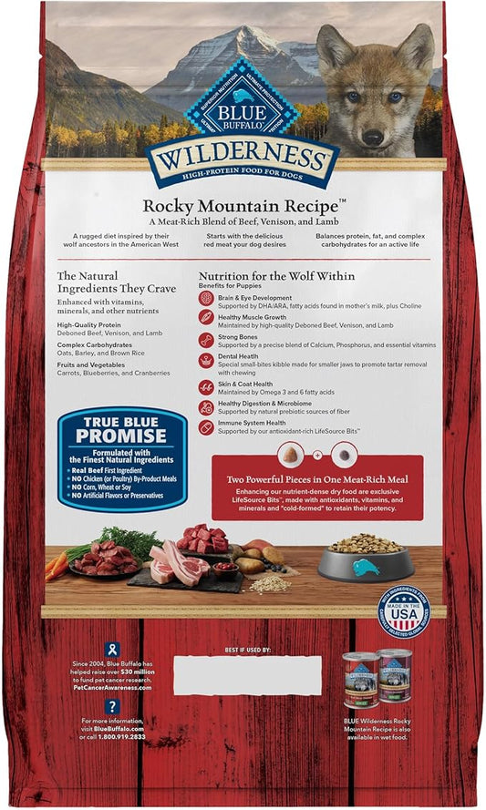 Blue Buffalo Wilderness High-Protein Rocky Mountain Recipe Dry Food for Puppies, Red Meat & Grains, 24-lb Bag