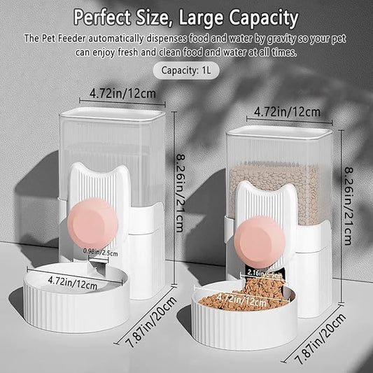 kathson Hanging Automatic Pet Food and Water Dispenser,Gravity Auto Rabbit Feeder for Cage,Guinea Pig Feeder and Waterer Set,Cat Food Bowl Dog Feeding Station for Bunny,Ferret,Chinchilla (Pink)