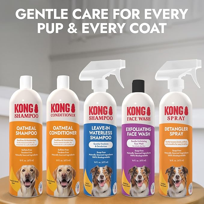 Kong Oatmeal Dog Shampoo, Soothes & Moisturizes, Oatmeal & Honey Scent - 18 fl oz, Biodegradable, pH-Balanced, Sulfate-Free, Cruelty-Free, for Sensitive Skin, All Coat Types, Made in USA