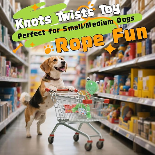 Knots Twists Dog Toy, Squeaky Rope Chew Toy for Small & Medium Dogs, Indestructible Tug of War Toy for Aggressive Chewers & Puppies, Dental Chew Toys to Clean Teeth & Relieve Boredom (Dinosaur)