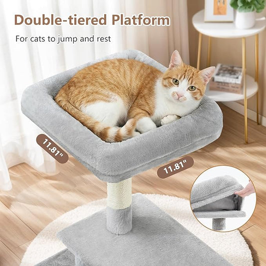 Gitelsnour Cat Tree, 42.1" Cat Tower for Indoor Kittens with Scratching Board and Posts, Multi-Level Cozy Cat Condo with 2 Perches, Hammock, Balls, Light Gray GCT005SW