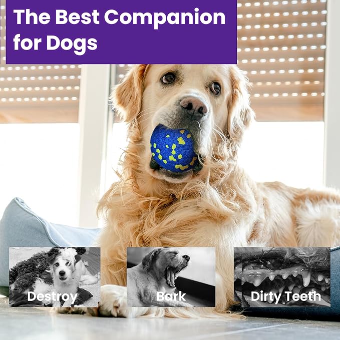 Dog Tennis Balls, 4 Pack 3" Indestructible Dog Toys for Aggressive Chewers, Outdoor Jolly Bouncy Balls, Durable Interactive Floating Dog Fetch Toy, Puppy Chew Toy for Teething, Blue White