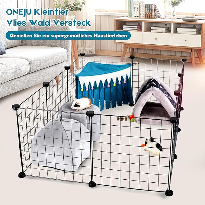 Guinea Pig Hideout - Guinea Pig Corner Hideout, Three-Sided Fringes, Triangle Top and Washable Hides, Suitable Hides for Rabbit and Other Small Pets, No Metal Fences, Blue