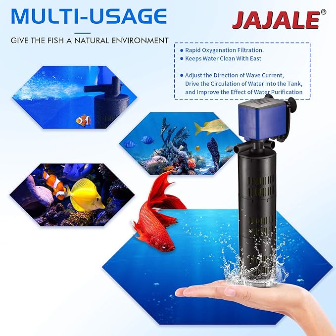475 GPH Internal Filter Submersible Pump - 3 in 1 Aquarium Fish Tank Pump with Oxygenation, Filtration & Water Cycling, 5 ft max lift, 25W - 3 Pack