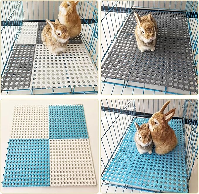 Rabbit Cage Mat for Feet - Pack of 8 Plastic Rabbits Resting Mats 12x12 Bunny Foot Pad Small Animal Cage Accessories for Adult Guinea Pig Chinchilla Ferret, Easy to Cut and Splice (Grey)