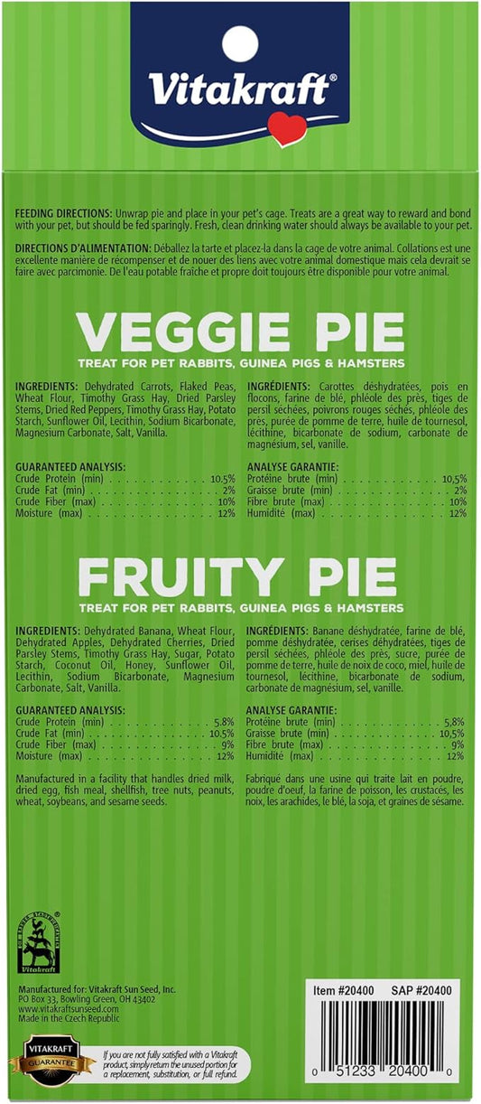 Vitakraft Veggie & Fruity Pie Treat for Pet Rabbits, Guinea Pigs, and Hamsters, 2 Pies,brown,24" x 50", 1.27 Ounce (Pack of 1)