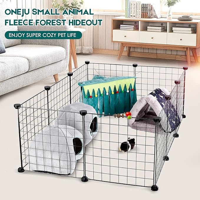 Guinea Pig Hideout - Guinea Pig Corner Hideout, Three-Sided Fringes, Triangle Top and Washable Hides, Suitable Hides for Rabbit and Other Small Pets, No Metal Fences, Green