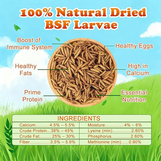 5.5 LBS Dried Black Soldier Fly Larva/Dried Mealworms - 100% Natural BSF Larvae - 85XMore Calcium Than Mealworms - High Calcium Treats for Chickens, Birds, Reptiles, Hedgehog, Geckos, Turtles- 5.5 LBS