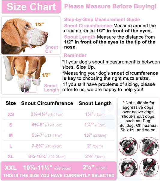 LUCKYPAW Dog Muzzle, Mesh Muzzle for Large Medium Dogs, Soft Mouth Cover to Prevent Biting Chewing, Drinkable Breathable Adjustable Puppy Mouth Guard(XXL, Pink)