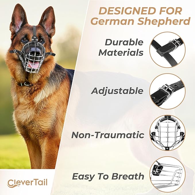 German Shepherd Muzzle for Large Sized Dog – Metal Dog Muzzle for German Shepherd – Steel Basket Muzzles for Large Dogs – Wire Cage Muzzles for Medium Dogs Husky, Belgian Malinois