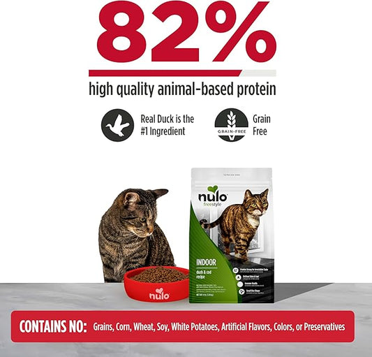 Nulo Freestyle Dry Cat Food Indoor - Duck & Cod, High Protein Grain-Free Dry Cat Food, Natural Kibble with Probiotics and Omegas Fatty Acids, 2lb Bag