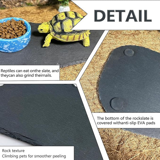Tfwadmx Reptile Basking Platform,11''x5.5'' Tortoise Rock Plate Feeding Food Bowl Dish Feeding Slate Turtle Bathing Resting Platform for Lizard Gecko Bearded Dragon Chameleon Snake Frog