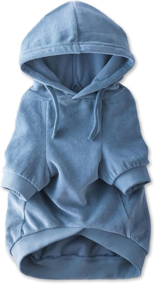 Pet Passion Cooper II Organic Cotton Velour Dog Hoodie Pet Coat for Small, Medium and Large Dogs, Faded Denim, Large (40-60 lbs)